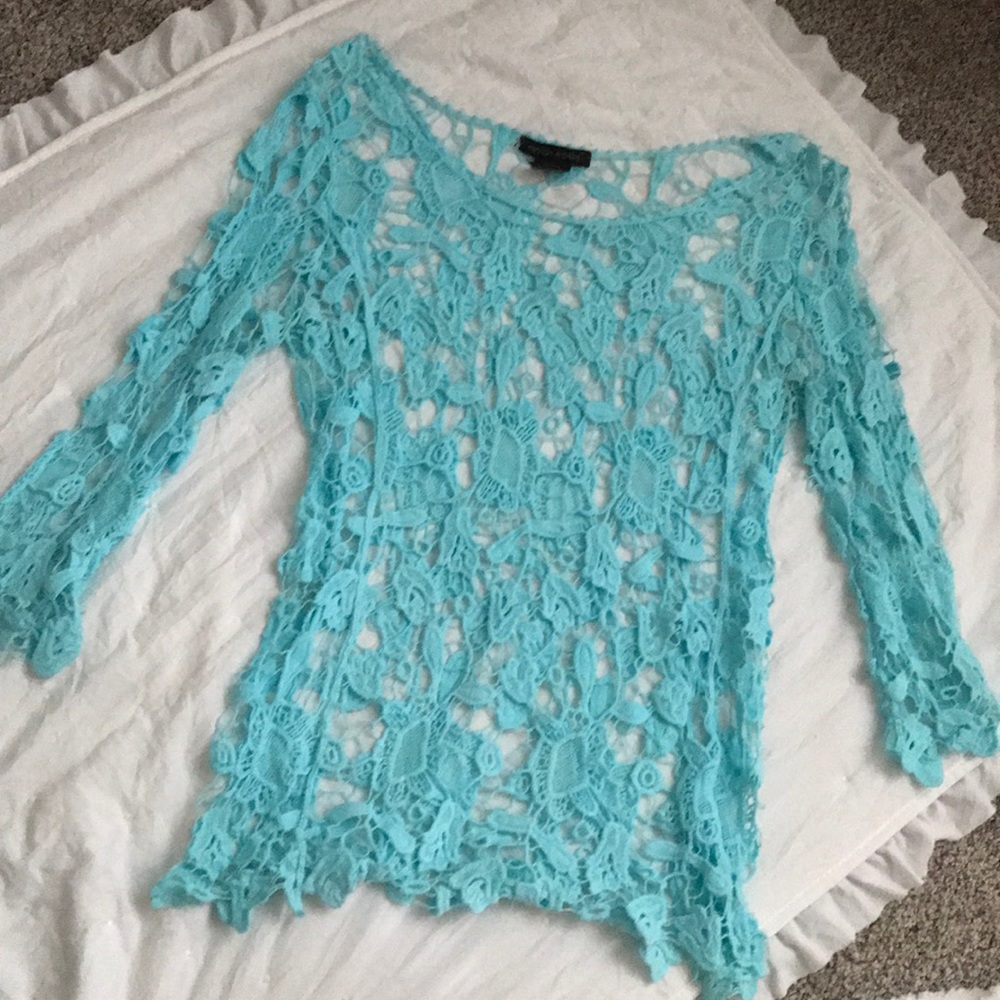 Blue crocheted/lace top